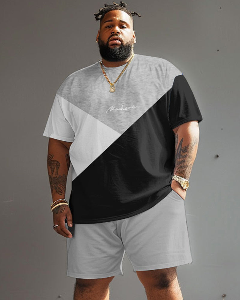 Big & Tall Gray Colorblock Streetwear Two-piece Set for big men view 1
