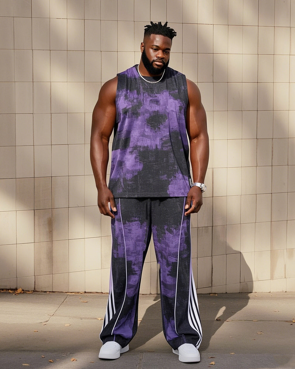 Big & Tall Striped Vest Pants Set for big men view 1