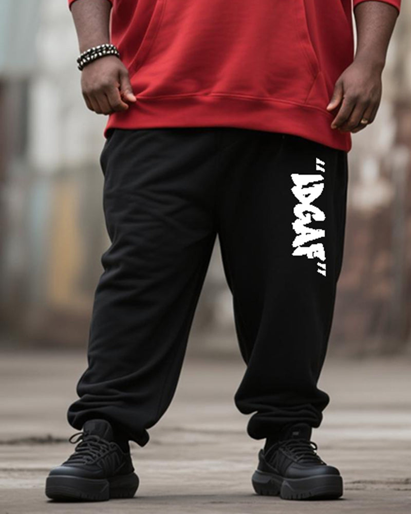 Big & Tall Black Red Graphic Hoodie Sweatpants Set for big men view 3