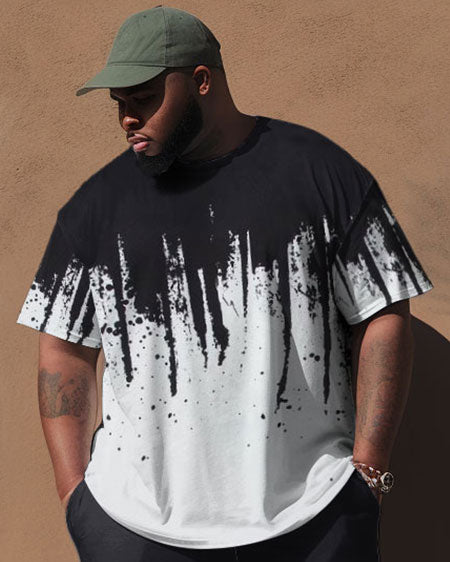 Big & Tall Black White Colorblock Two-piece Set for big men view 2