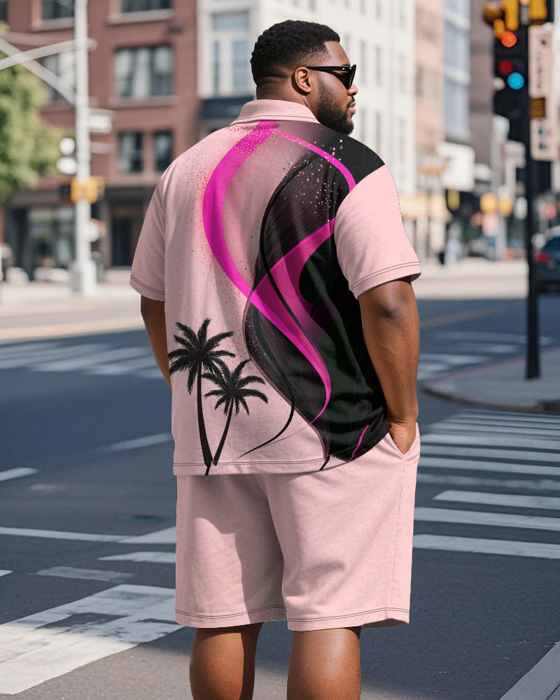 Big & Tall Pink Hawaiian Graphic Polo Shorts Set for big men view 5