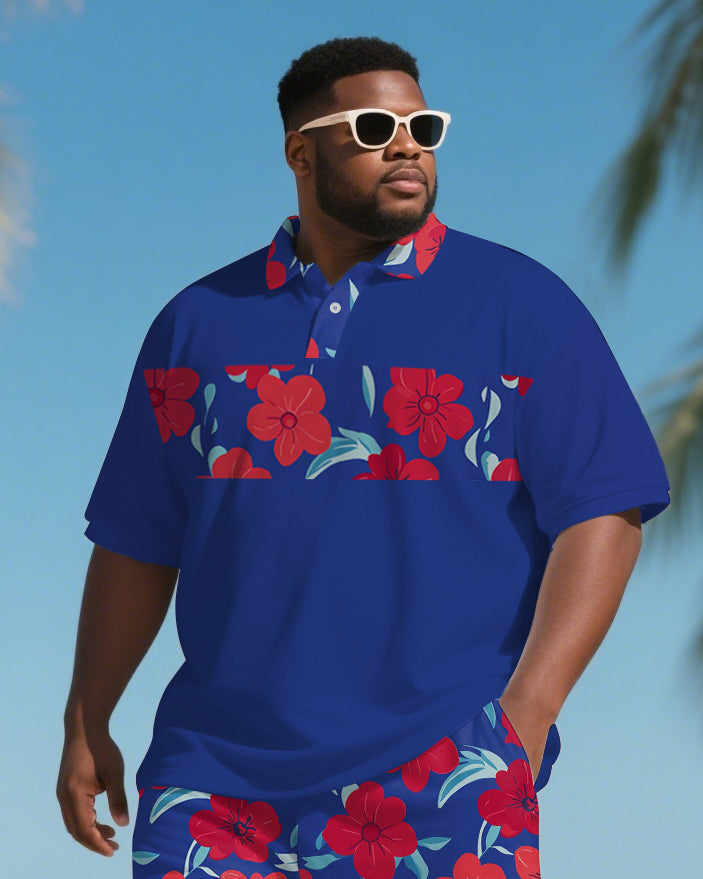 Big & Tall Hawaiian Polo Shorts Set for big men view 2