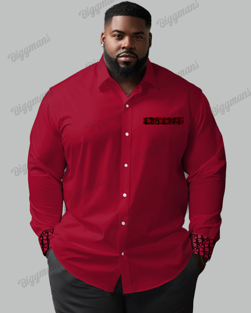 Big & Tall Patchwork Long Sleeve Shirt for big men view 4