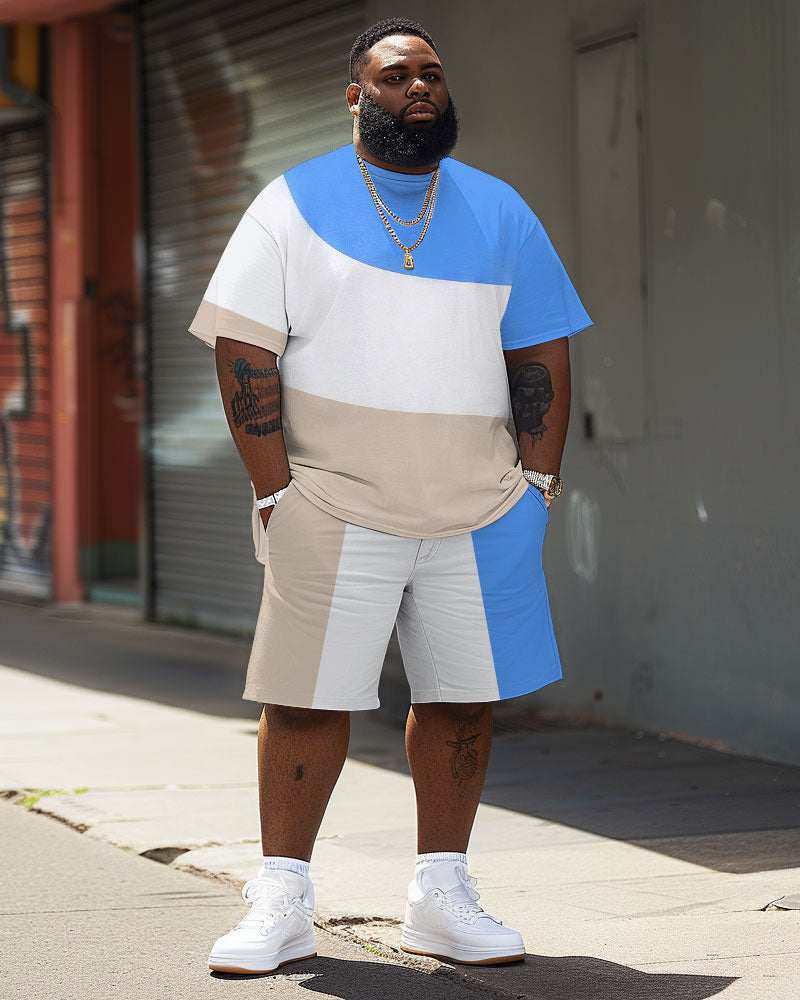Big & Tall Colorblock Streetwear T-Shirt Shorts Set for big men view 2