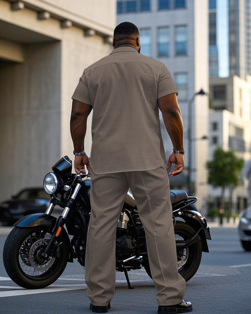 Big & Tall Brown Colorblock T-Shirt Pants Set for big men view 4