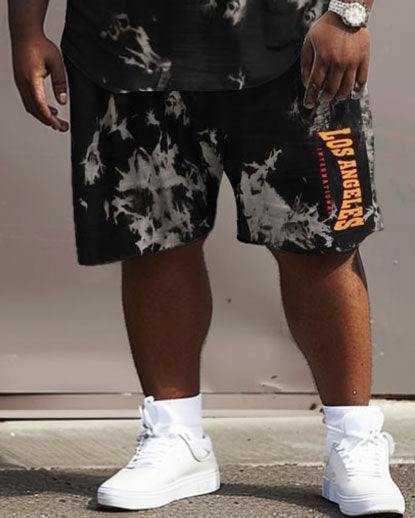 Big & Tall Black Graphic T-Shirt Shorts Set for big men view 4