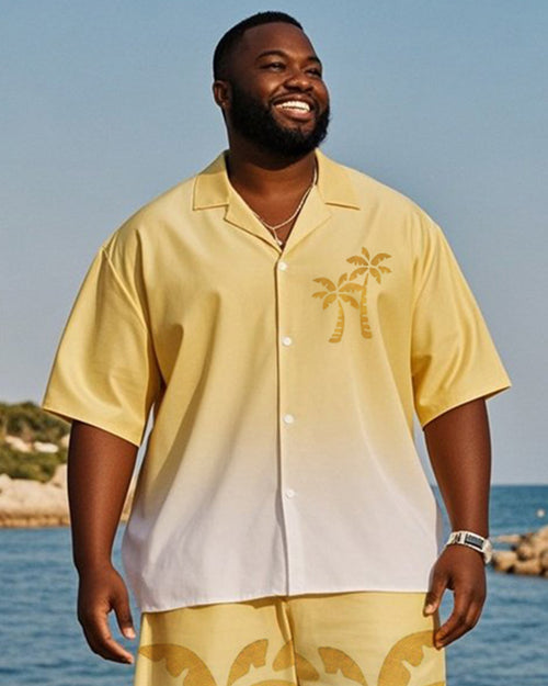 Big & Tall Yellow Hawaiian T-Shirt Shorts Set for big men view 2