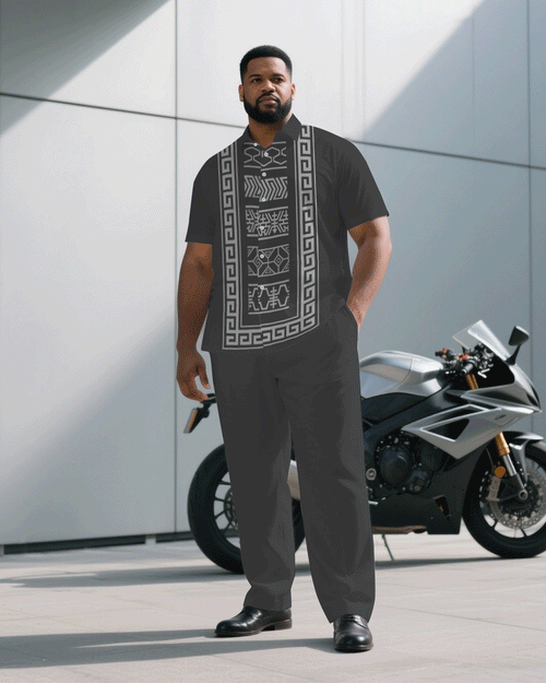 Big & Tall Red Gray Business Casual T-Shirt Pants Set for big men view 2