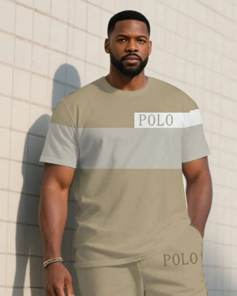 Big & Tall Khaki Colorblock T-Shirt Pants Set for big men view 3