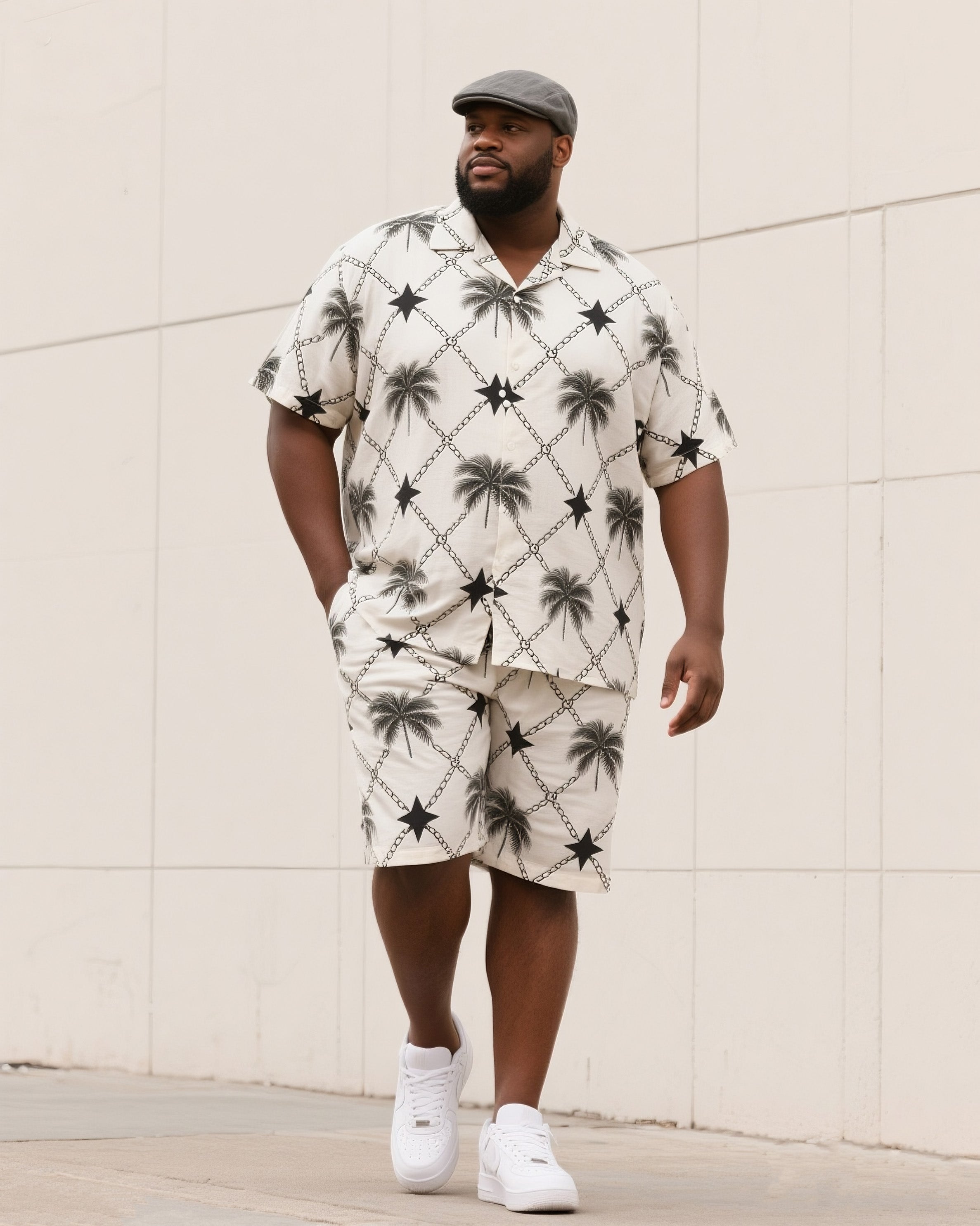 Big & Tall Tropical T-Shirt Shorts Set for big men view 1