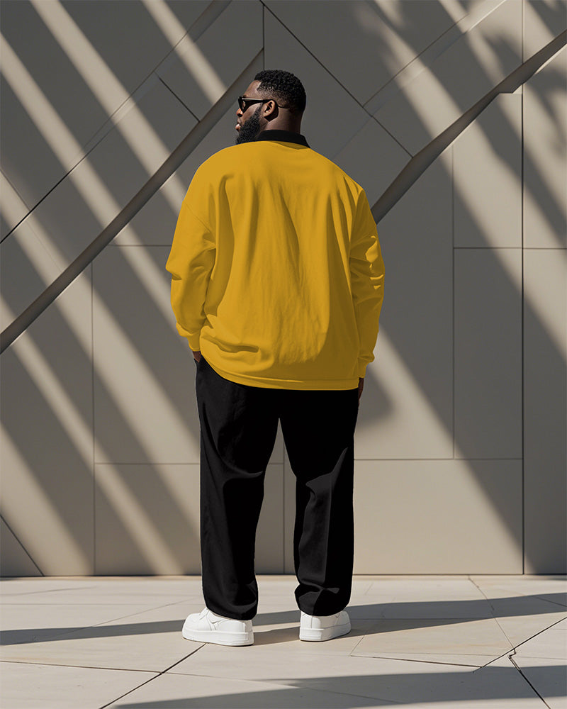 Big & Tall Yellow Striped Graphic Polo Pants Set for big men view 4