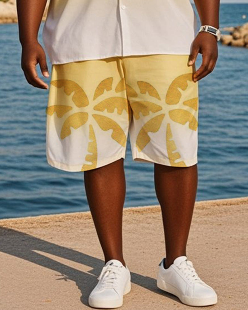 Big & Tall Yellow Hawaiian T-Shirt Shorts Set for big men view 3