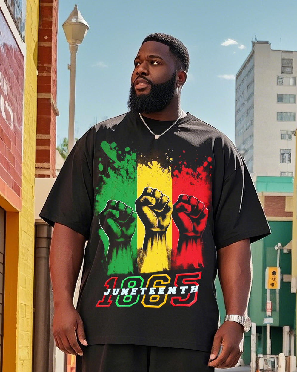Big & Tall Juneteenth T-Shirt Shorts Set for big men view 2