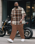 Big & Tall Brown Plaid Graphic T-Shirt Pants Set for big men view 1
