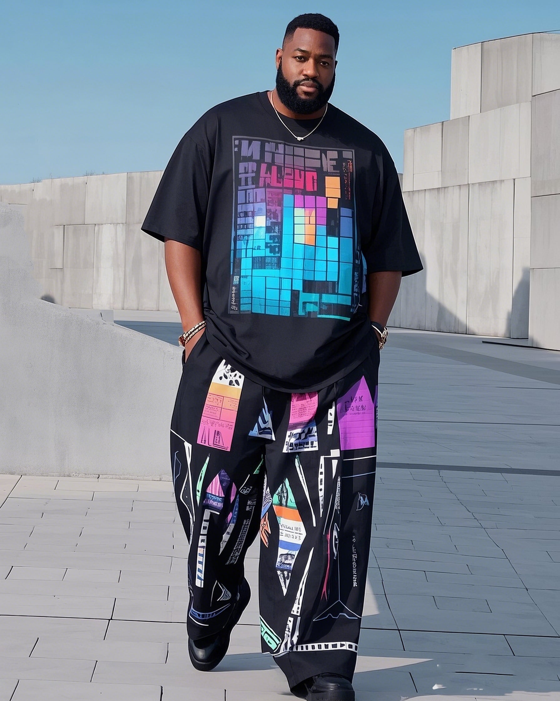 Big & Tall Graphic T-Shirt Pants Set for big men view 1