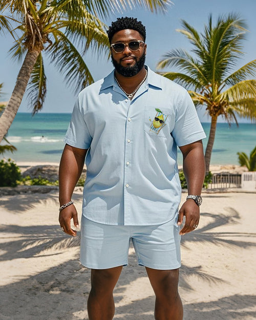 Big & Tall Hawaiian Graphic T-Shirt Shorts Set for big men view 1
