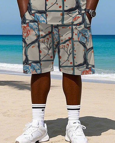 Big & Tall Graphic Floral Vintage T-Shirt Shorts Set for big men view 3