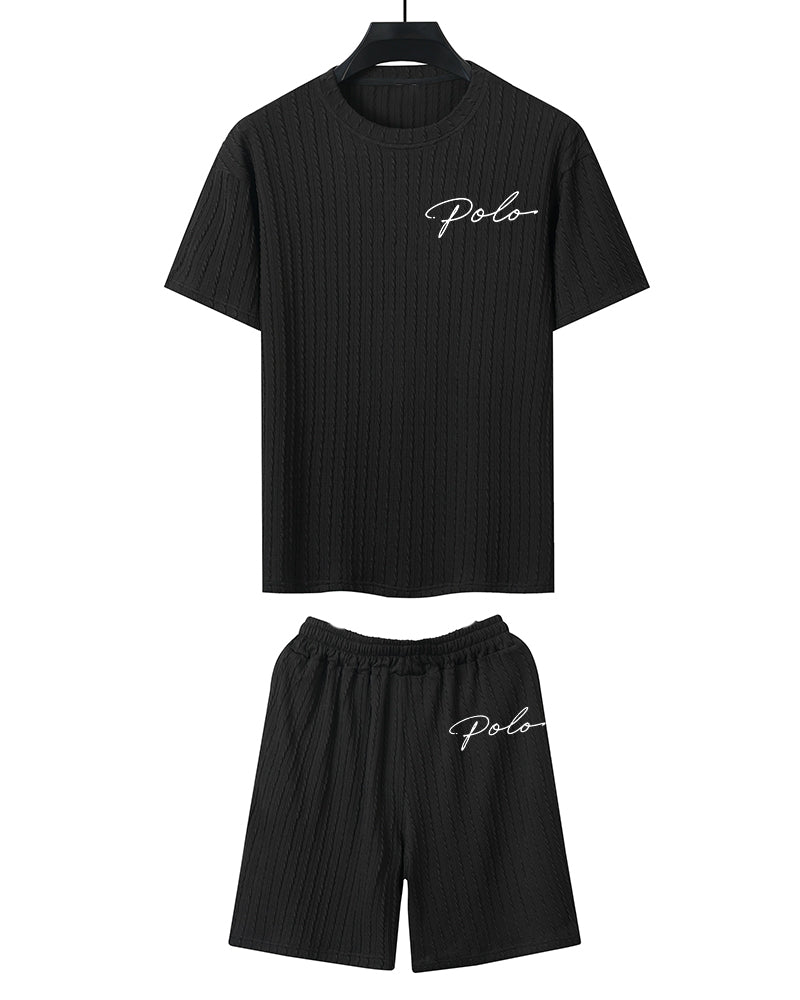 Big & Tall Black Graphic T-Shirt Shorts Set for big men view 4