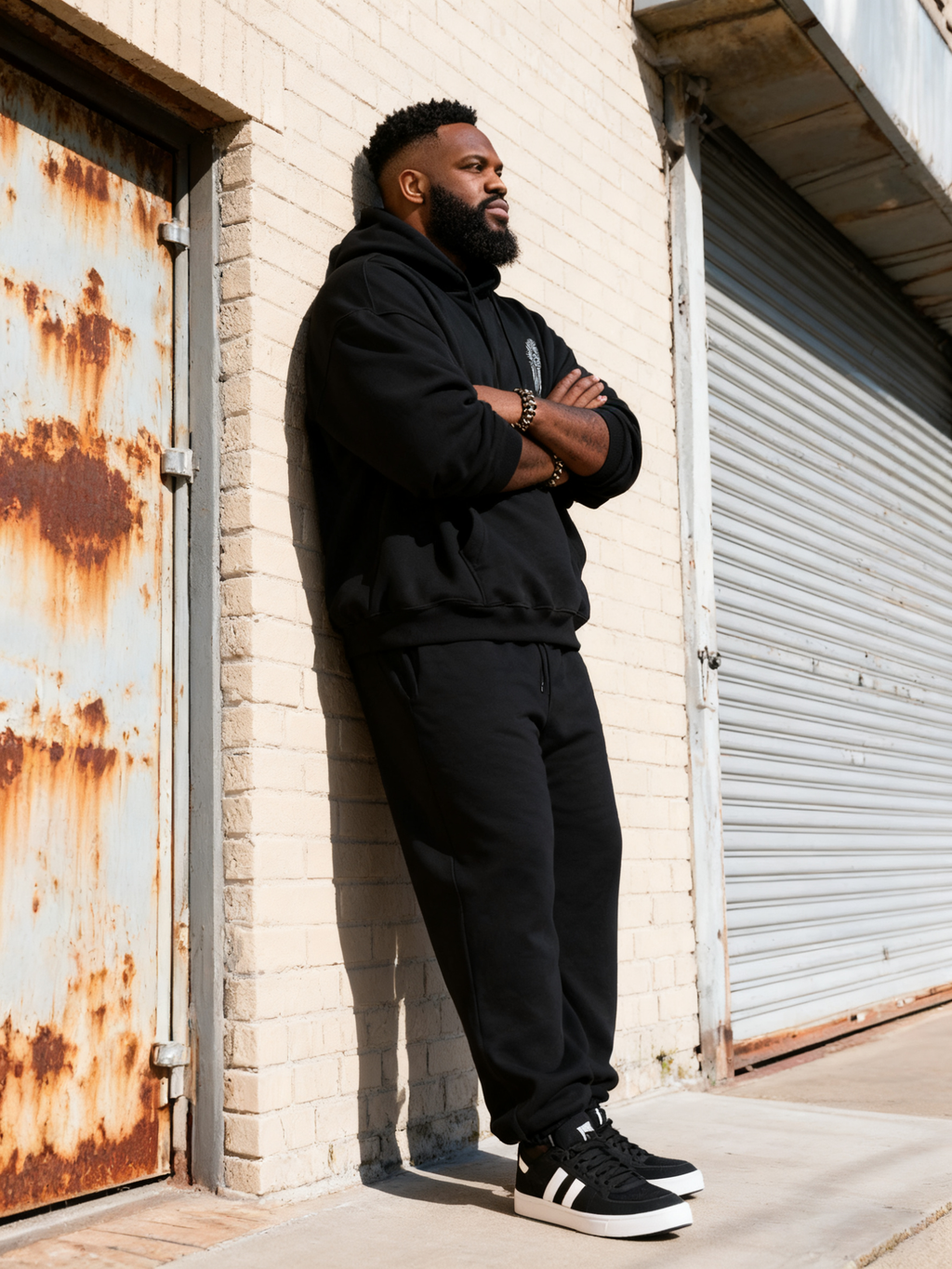 Big & Tall Black Graphic Hoodie Sweatpants Set for big men view 8