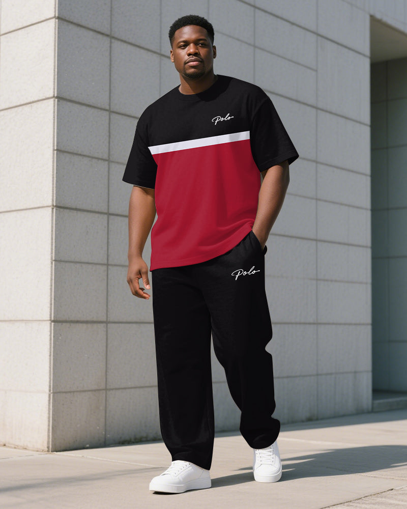 Big & Tall Colorblock Striped T-Shirt Pants Set for big men view 3