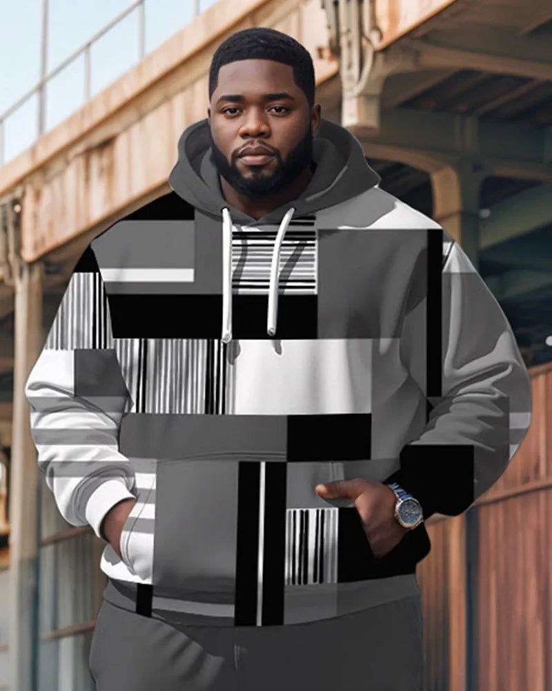 Big & Tall Gray Geometric Hoodie Sweatpants Set for big men view 5
