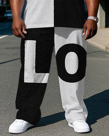 Big & Tall Black White Colorblock T-Shirt Pants Set for big men view 3
