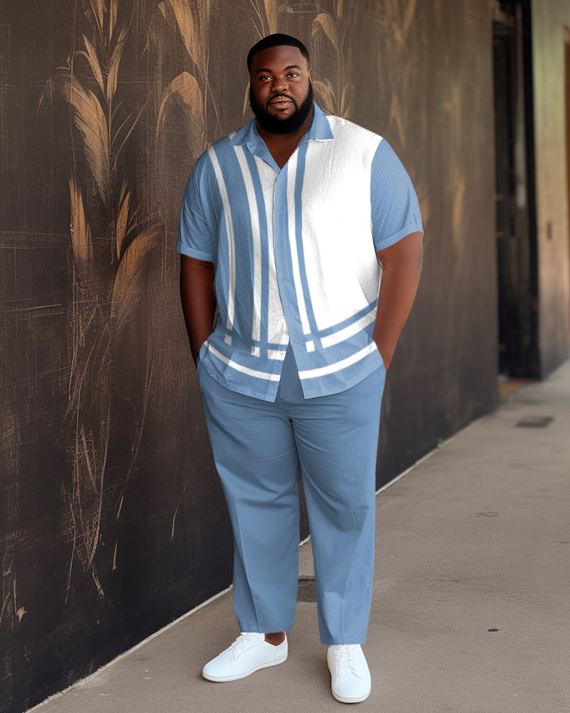 Big & Tall White Blue Gradient Shirt Pants Set for big men view 1