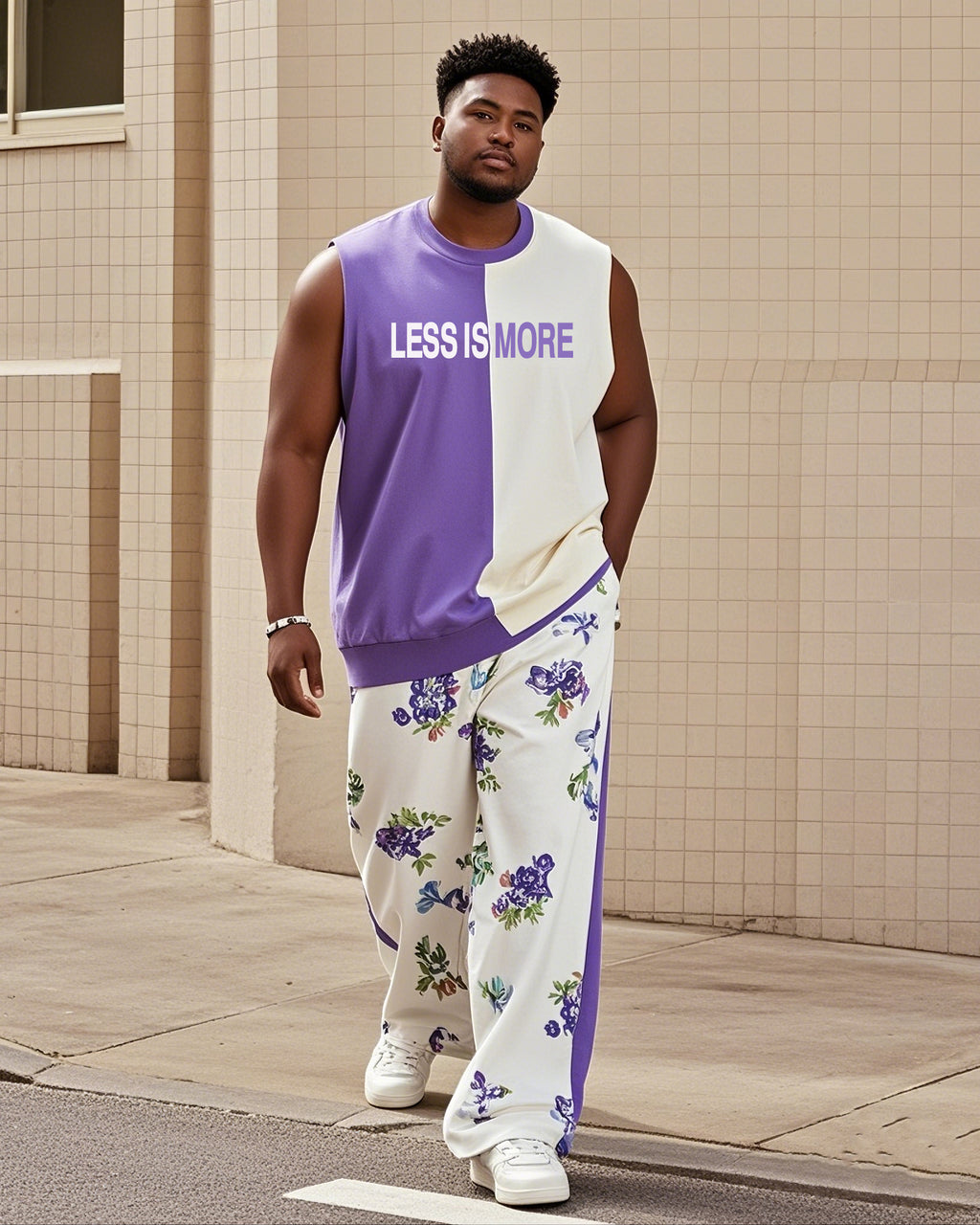 Big & Tall Purple Streetwear Vest Pants Set for big men view 1