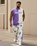Big & Tall Purple Streetwear Vest Pants Set for big men view 1