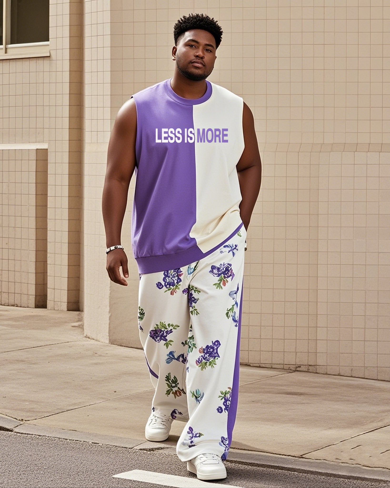 Big & Tall Purple Streetwear Vest Pants Set for big men view 1