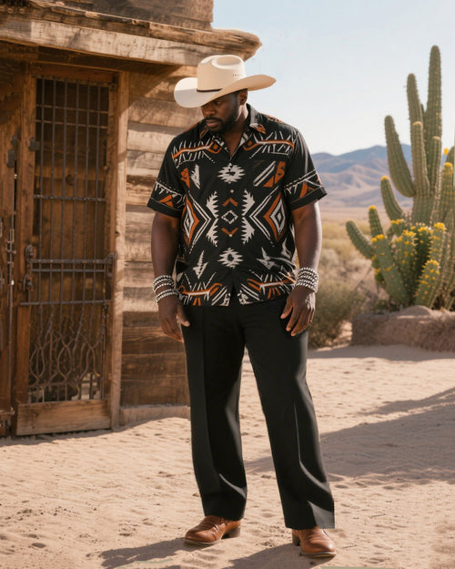 Big & Tall Western Graphic T-Shirt Pants Set for big men view 1