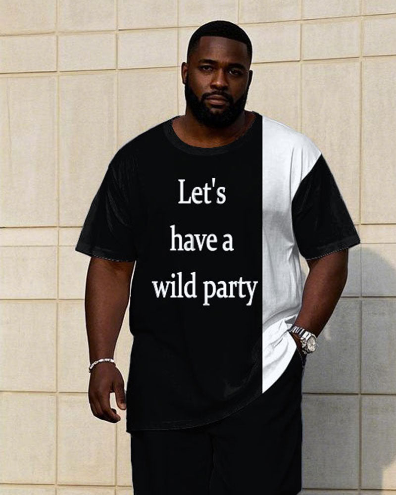 Big & Tall Black White Colorblock T-Shirt Pants Set for big men view 2