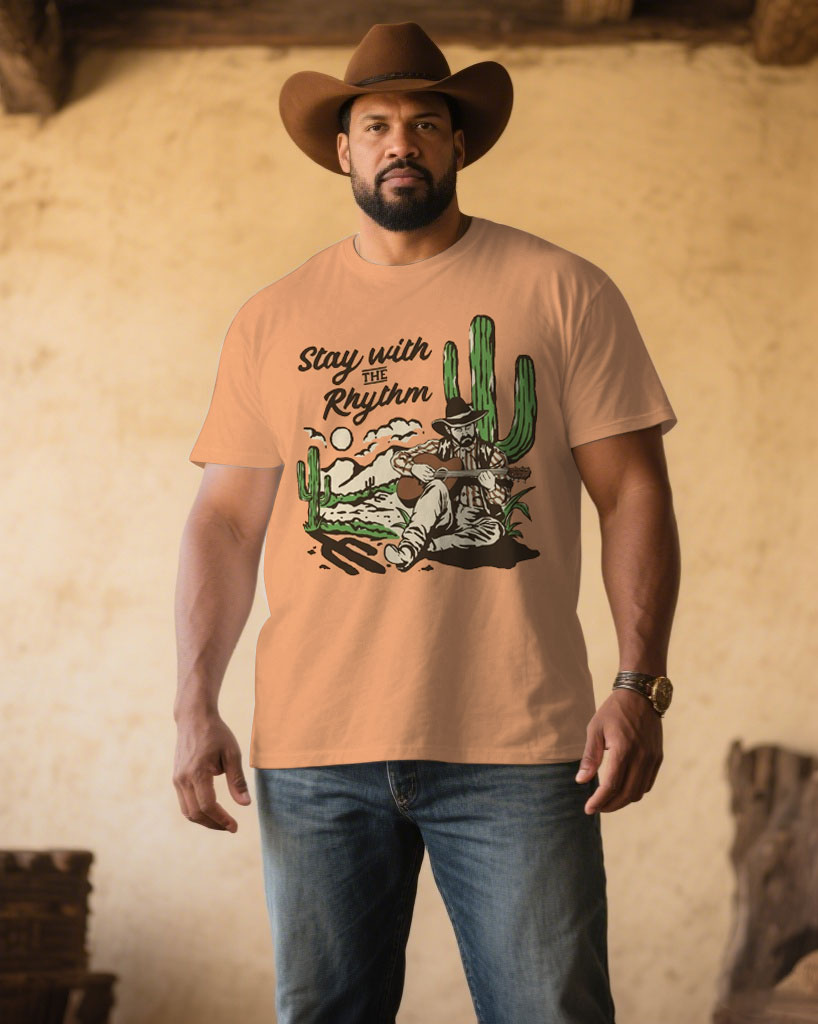 Big & Tall Orange Western Denim T-Shirt for big men view 1