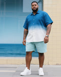 Big & Tall Blue Gradient T-Shirt Shorts Set for big men view 1