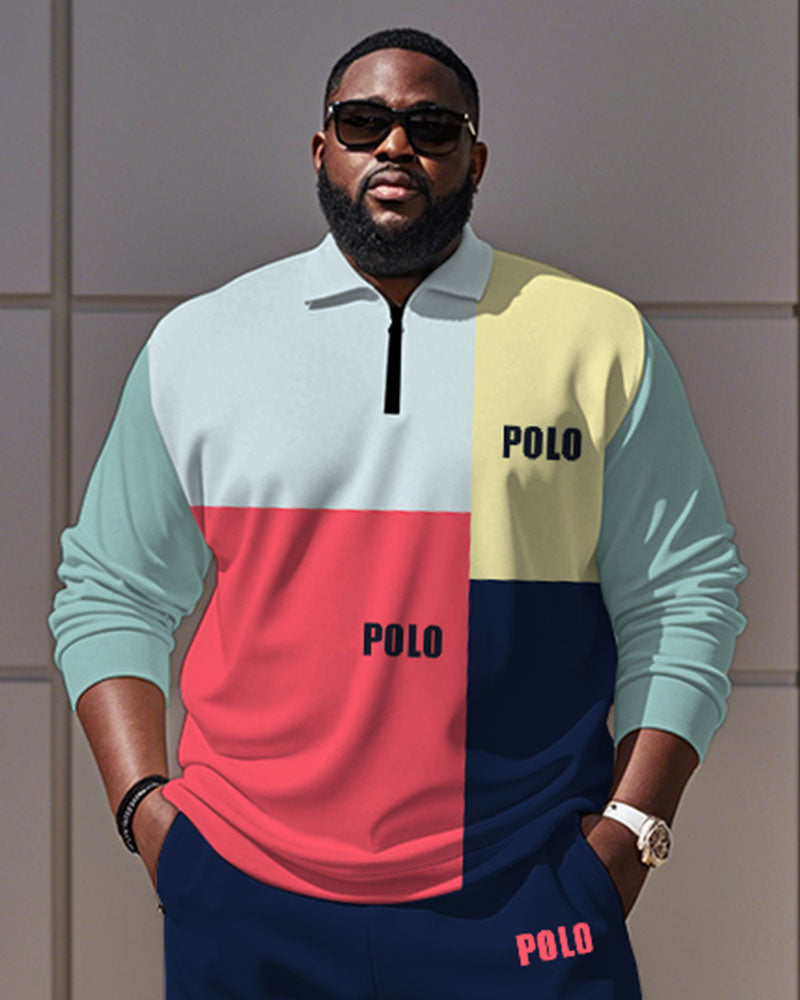 Big & Tall Colorblock Graphic Polo Pants Set for big men view 2