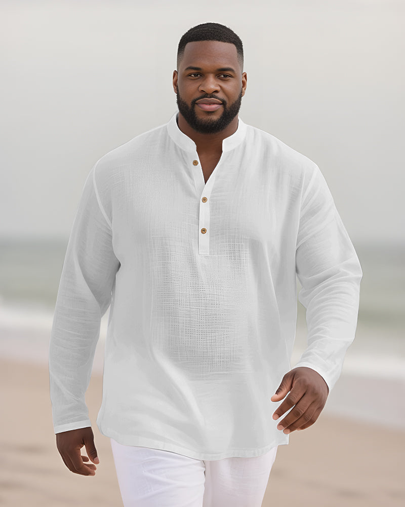 Big & Tall Solid Color Patchwork Long Sleeve Shirt for big men view 1
