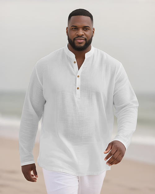 Big & Tall Solid Color Patchwork Long Sleeve Shirt for big men view 1