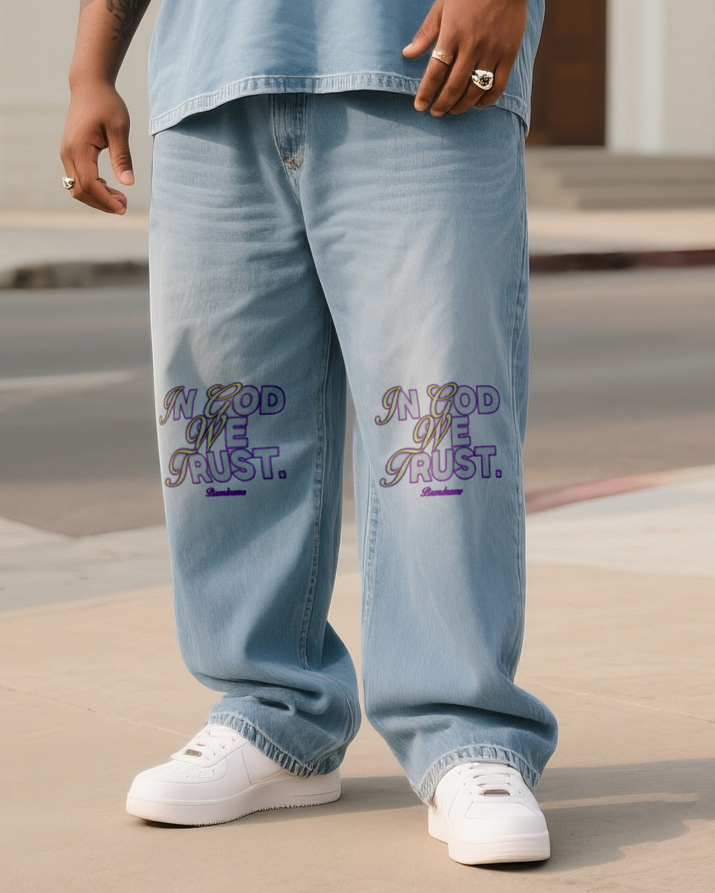 Big & Tall Denim T-Shirt Pants Set for big men view 3