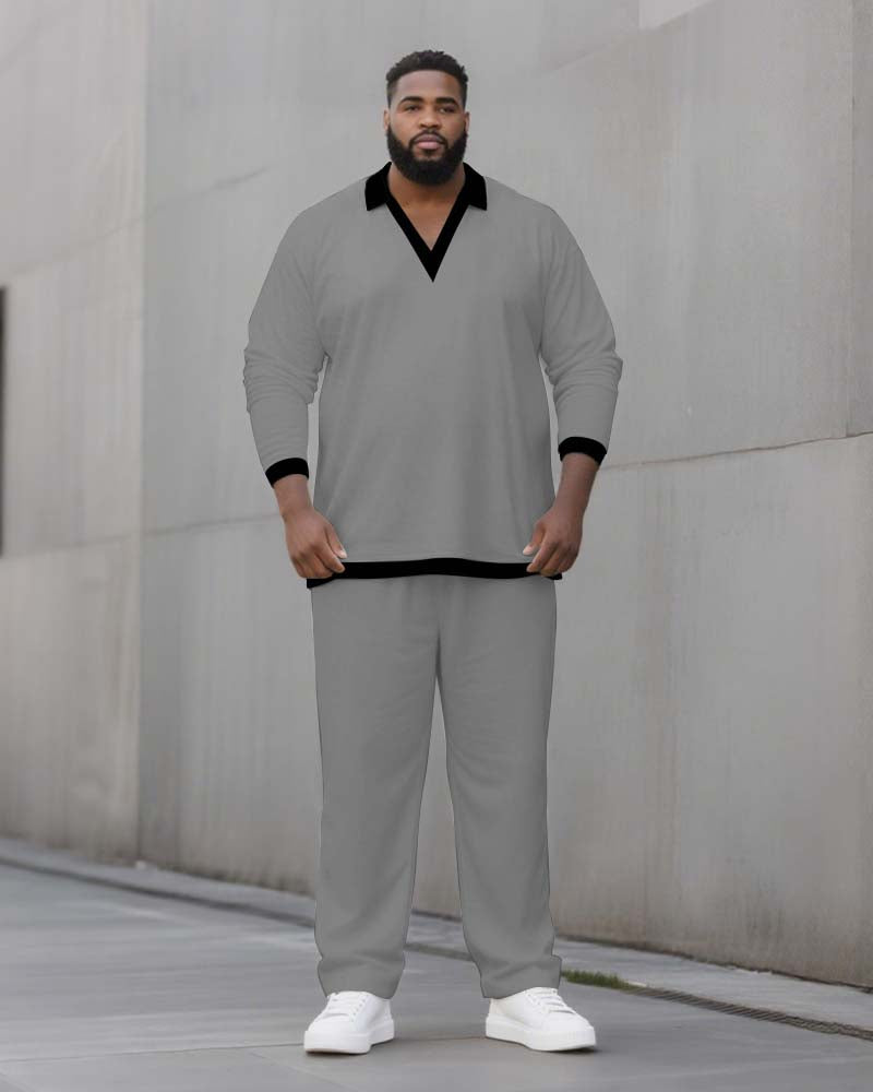 Big & Tall Solid Color Two-piece Set for big men view 3