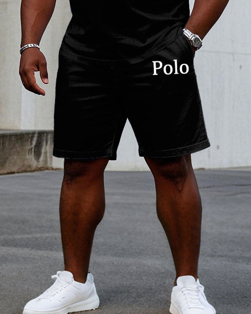 Big & Tall Black Red Colorblock T-Shirt Shorts Set for big men view 3