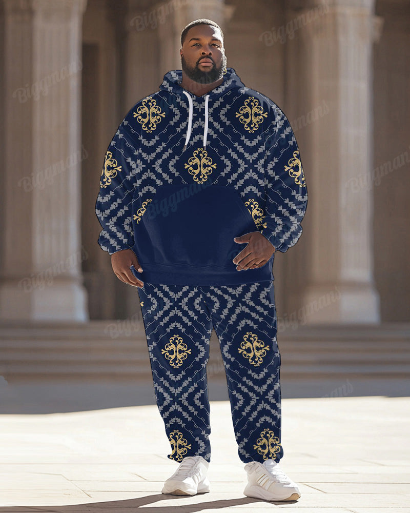 Big & Tall Blue Geometric Hoodie Sweatpants Set for big men view 1