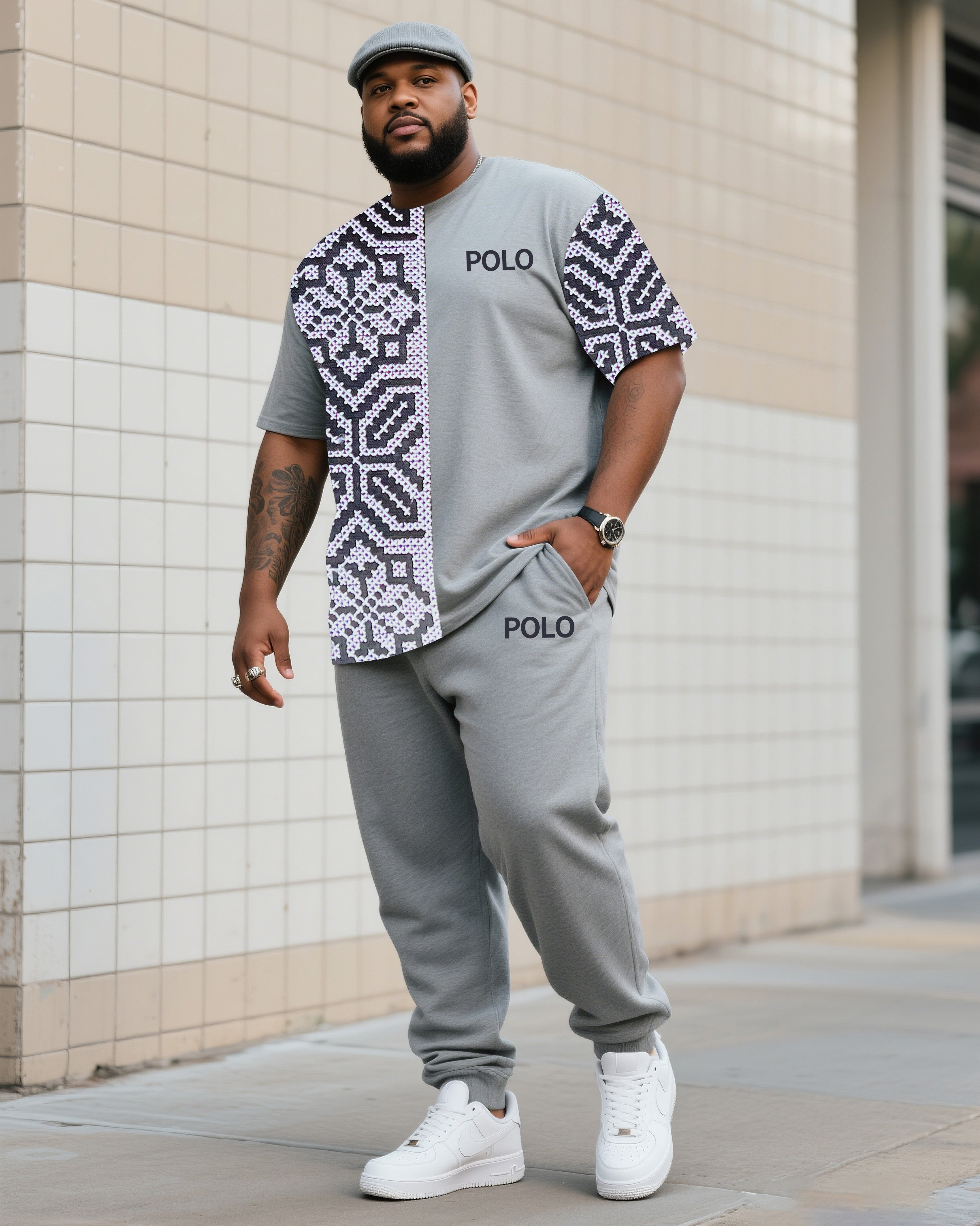 Big & Tall Striped Two-piece Set for big men view 1