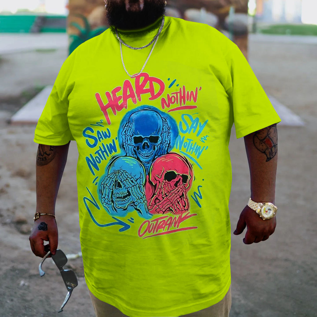 Big & Tall Green Streetwear Skull T-Shirt for big men view 3
