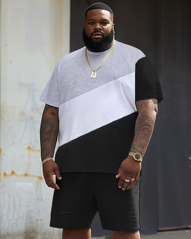 Big & Tall Black White Colorblock Two-piece Set for big men view 1