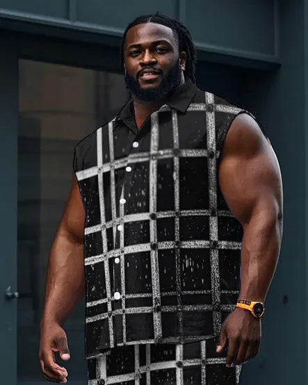 Big & Tall Plaid T-Shirt Shorts Set for big men view 2