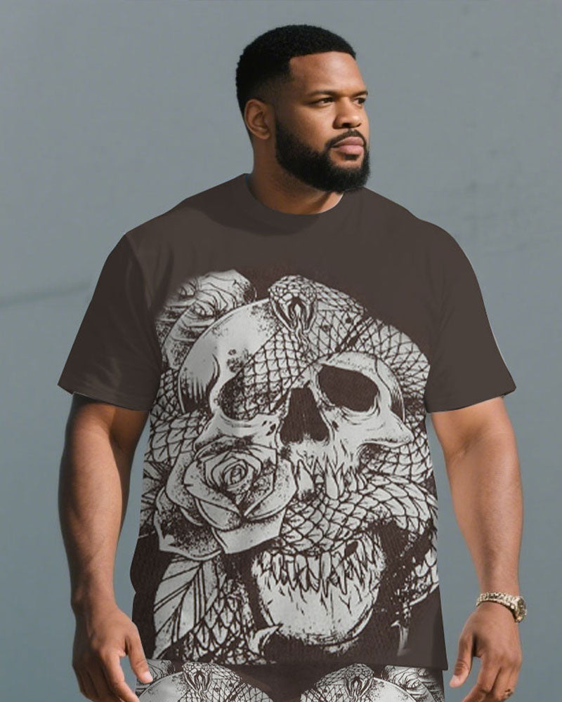 Big & Tall Graphic Skull T-Shirt Shorts Set for big men view 2
