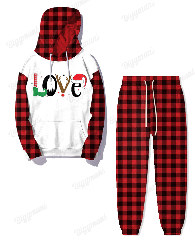 Big & Tall Plaid Hoodie Sweatpants Set for big men view 6