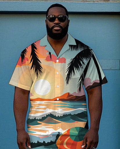 Big & Tall Hawaiian T-Shirt Shorts Set for big men view 2