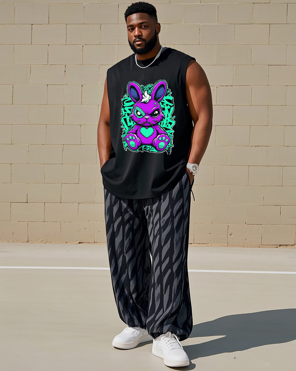 Big & Tall Graphic Vest Pants Set for big men view 1