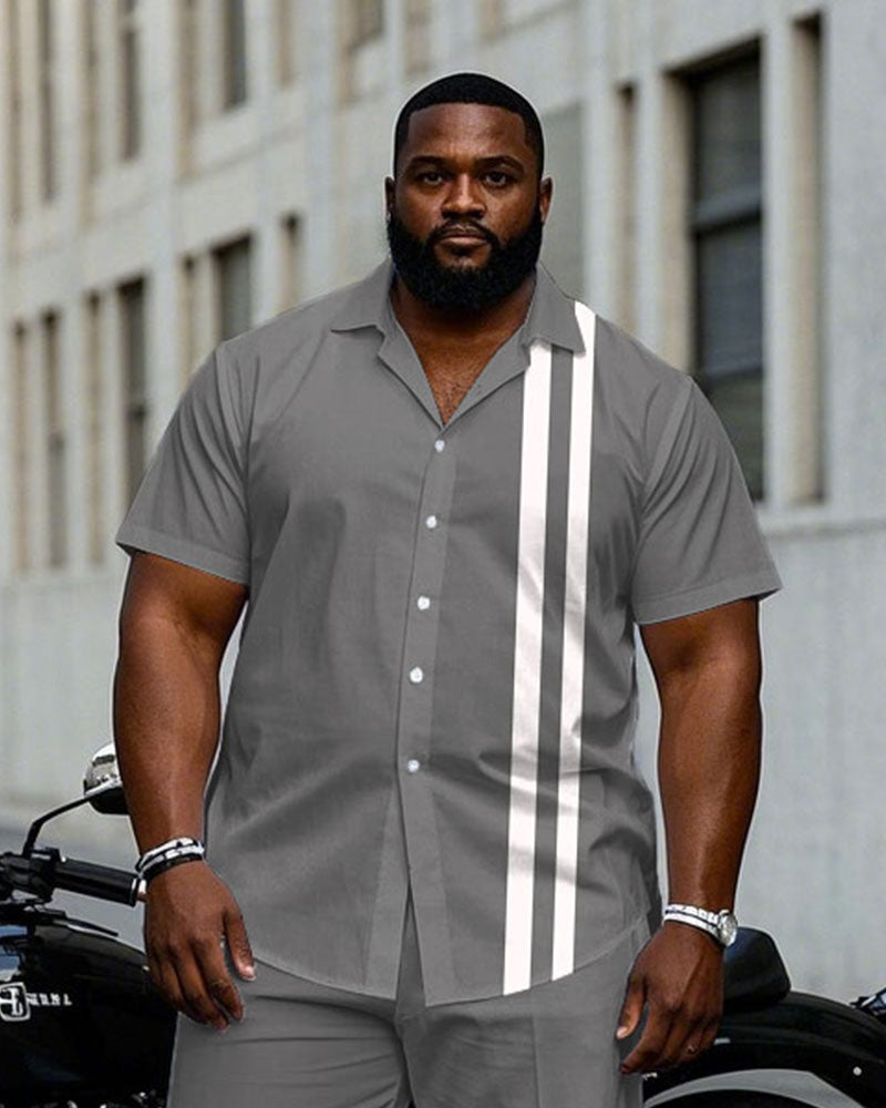 Big & Tall White Gray Colorblock T-Shirt Pants Set for big men view 2
